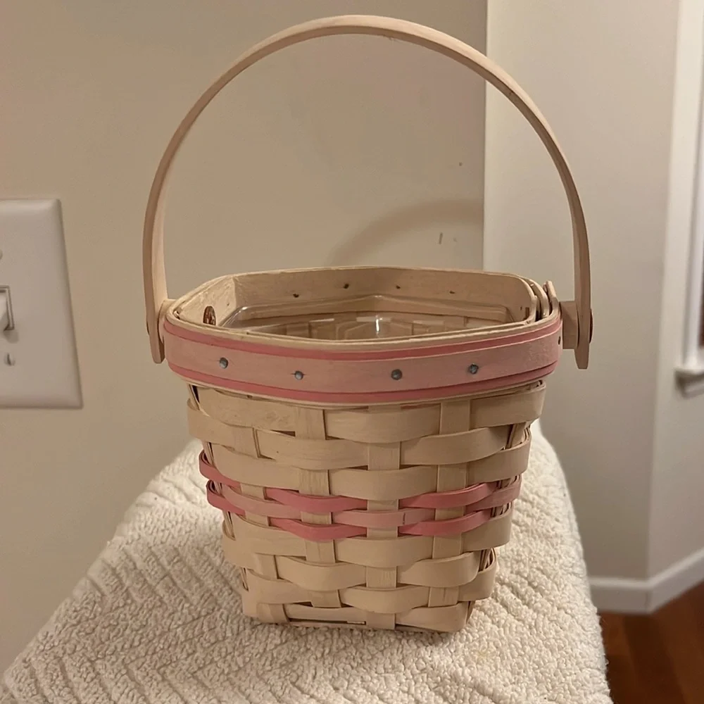 Vintage 2001 Longaberger Horizon of Hope Basket Pink Trim Swing Handle Protector